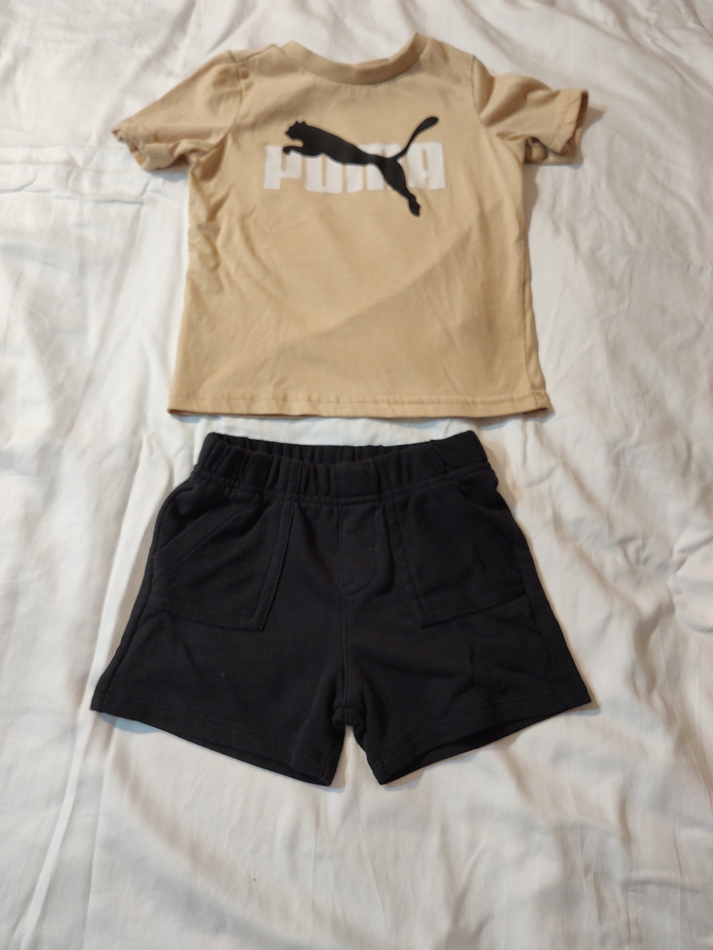 Puma Kids Tan Tee with Black Shorts Set